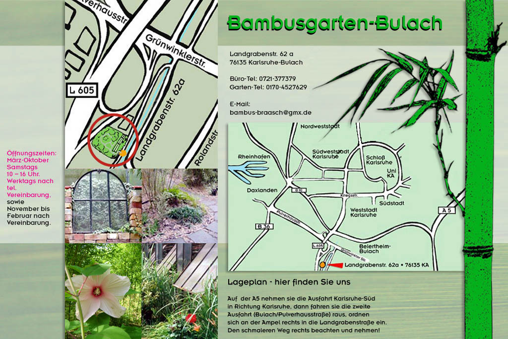 Lageplan bambusgarten bulach bei Karlsruhe ::: Stefan Braasch, Landgrabenstr. 62, 76135 Karlsruhe Stadteil Bulach ::: Tel. 0170-4527629