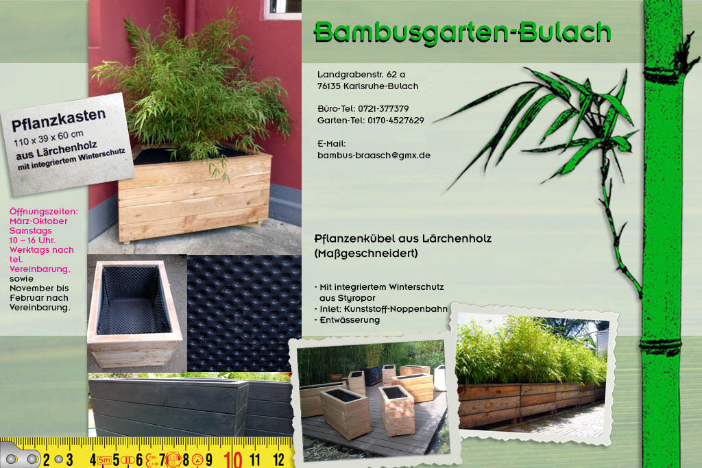 Pflanzenholzk&uuml;bel, ma&szlig;geschneidert aus L&auml;rchenholz ::: Zu beziehnen im Bambusgarten-Bulach in Karlsruhe ::: Bambus ::: Stefan Braasch, Landgrabenstr. 62, 76135 Karlsruhe Stadteil Bulach ::: Tel. 0170-4527629